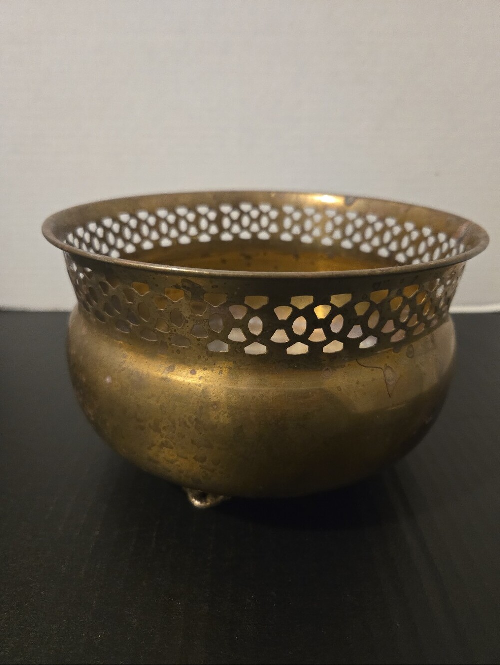 Vintage Brass Footed Planter/Bowl 8" Handmade In India Solid Brass Ornate Design